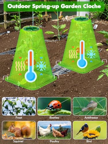 20 Pack Garden Cloches for Plants with 40 Ground Stakes and Rotary Vent - color: Green