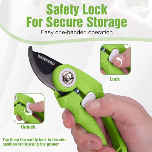 WORKPRO 6.9" Bypass Pruning Shears Gardening Scissors with SK5 Blade, Green - color: Green