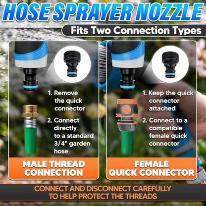 Garden Hose Nozzle, 10 Spray Patterns, Thumb Flow Control, Blue - color: Blue