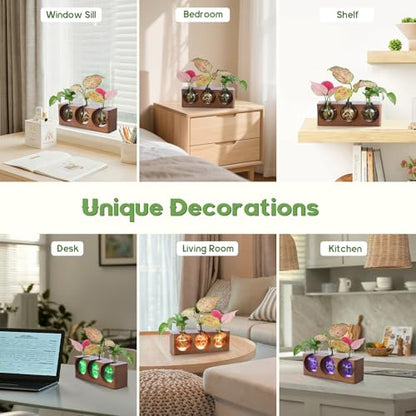 Wooden Stand Plant Propagation Station with 9-Level Adjustable LED Lights