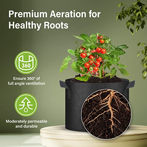 HealSmart Plant Grow Bags 10 Gallon, Tomoato Planter Pots 5-Pack with Handles, Aeration Nonwoven Fabric, Heavy Duty Gardening Planter for Vegetable, Herbs and Flowers, Black - color: Black, 5 Pack, size: 10 Gallon