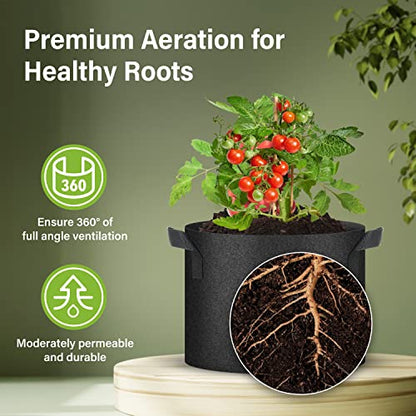 HealSmart Plant Grow Bags 10 Gallon, Tomoato Planter Pots 5-Pack with Handles, Aeration Nonwoven Fabric, Heavy Duty Gardening Planter for Vegetable, Herbs and Flowers, Black - color: Black, 5 Pack, size: 10 Gallon