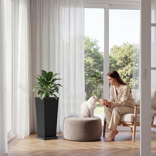 Devoko Resin 24'' Tall Planters, Large Taper Outdoor Planter - color: Black, size: 24" With Trays