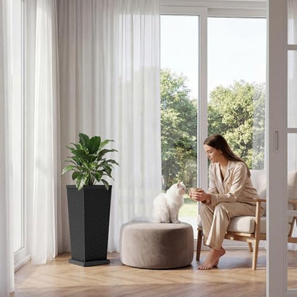 Devoko Resin 24'' Tall Planters, Large Taper Outdoor Planter - color: Black, size: 24" With Trays