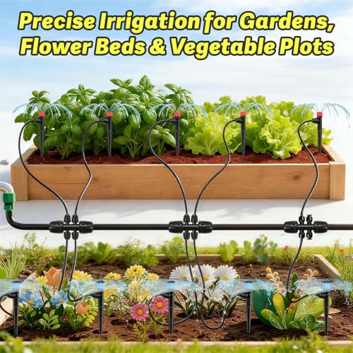 50pcs Drip Emitters with Stake for 1/4" Irrigation Tubing, Adjustable 360 Degree Water Flow Irrigation Vortex Sprayers & Stream Emitters On 5" Stake Garden Irrigation Dripper System - color: Drip Emitters-50P
