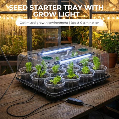 homenote 4 Inch Seed Starter Trays 2 Pack, 12-Cell - size: 4 Inch, style: 2 Pack Tray+Pots+Dome+Grow Light