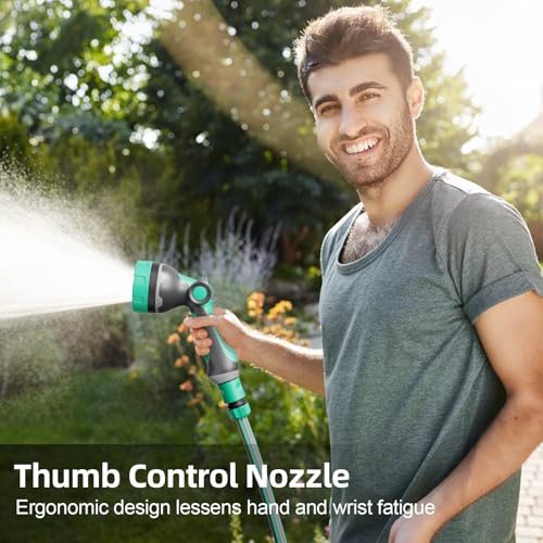 Garden Hose Nozzle, Hose Sprayer Nozzle with 10 Patterns & Thumb Control - color: Green