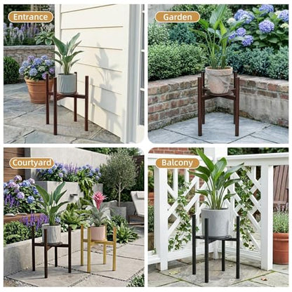 Adjustable Plant Stand Indoor, 2 Heights, Coffee with Round Plate - color: coffee-b