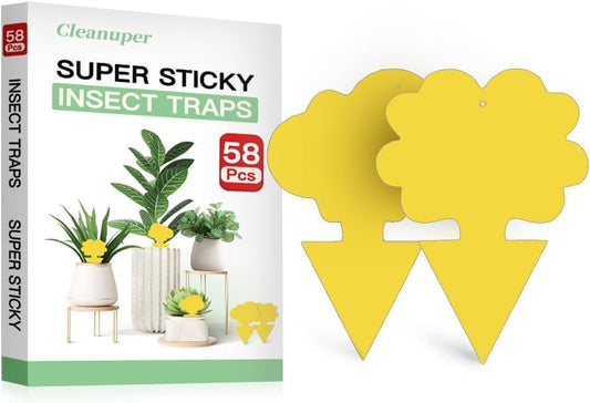 58 Pack Gnat Killer Sticky Traps for Plants - Yellow Fungus Gnat Sticky Trap for Indoor Houseplants, Fruit Flies, Whiteflies, Aphids - Family Friendly Design, Flower and Cloud Shapes - color: Yellow, size: 58 PCS