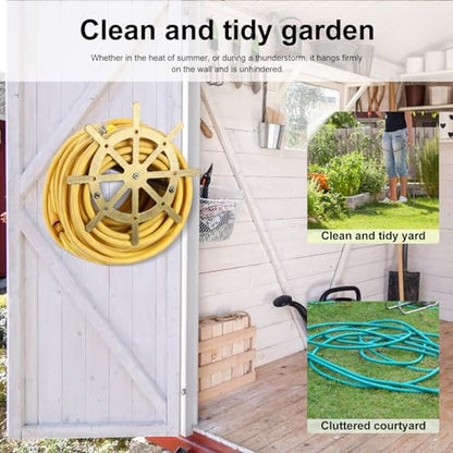 Metal Garden Hose Holder - Sturdy Hose Racks Heavy Duty Hose Hanger Wall Mounted Hose Holder Decorative Hose Stewards Reel Hose Stand for Outdoor Yards(1pc Bronze)