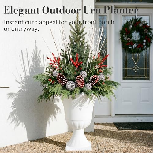 Worth 2-Pack Large White Urn Planters, 15.5" x 22" Tall Outdoor Flower Pots - color: White