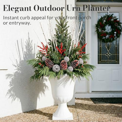 Worth 2-Pack Large White Urn Planters, 15.5" x 22" Tall Outdoor Flower Pots - color: White