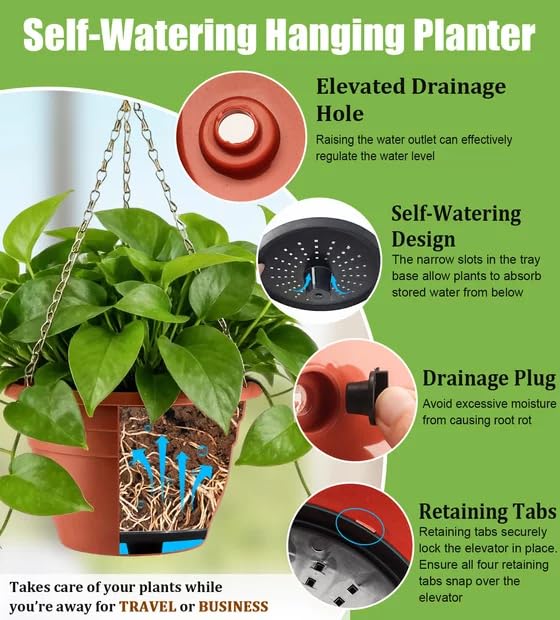 Hanging Planters 10 Inch, 4 Pack Self-Watering Hanging Baskets, Pottery Red - color: Pottery Red, size: 10 Inch-4P
