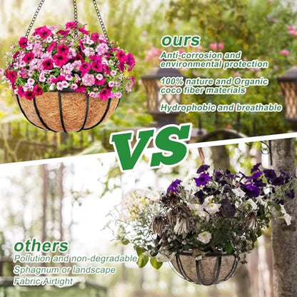 Y&M 4Pack 12 Inch Hanging Basket Liners, Replacement Coconut Fiber Basket Liners, Coco Coir Plant Liners for 12inch Flower Planters and Outdoor Garden Plants - color: 4pcs 12in Round