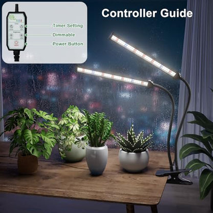 GooingTop Grow Light,24W (160Watts Equiv) 5000K White Full Spectrum LED Growing Lamp Clip on Desk for Indoor Plants,Bulbs Replaceable & Non-dimmable (Black, 80Watts) - size: 80Watts