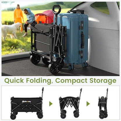 Blomoba 220 lbs Folding Wagon Cart with Wheels & Adjustable Handle, Black - color: Black, size: Medium With Tailgate