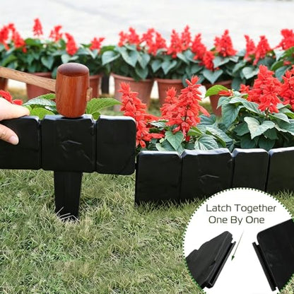 20Pcs Plastic Fence Panels, Black Stone-Look Garden Fencing - color: Black