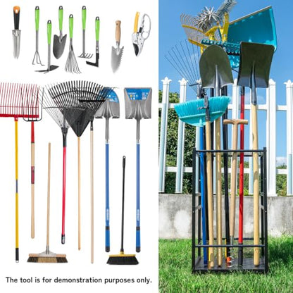 Garden Tool Organizer, Up 48 Long Handle Tool, Garage Storage and Organization with Side Hook for Broom/Rake/Shovel/T-Handle Tool, Heavy Duty Steel Outdoor Tool Rack,Yard Tool Stand for Shed