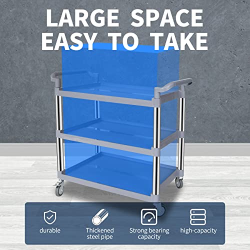 UNICOO 3-Tier Heavy Duty Rolling Utility Cart with Lockable Silent Wheels, 550 Pound Capacity, Anti-Rust Frame, Easy-Clean Shelves for Restaurant, Office, Garage and Kitchen - color: Gray