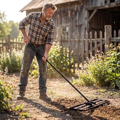 Goplus Lawn Leveling Rake, 30" x 10" Heavy Duty Level Lawn Tool w/ Ergonomic Handle for Soil, Effort-Saving Landscape Rake for Garden, Backyard, Golf Course, Farm, Pasture (Black) - color: Black