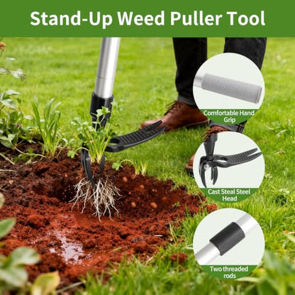 Aluminum Weeder，Stand Up Weed Puller Tool with Long Handle