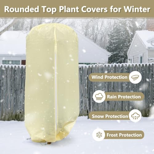 2 Pack Rounded Top Plant Covers Freeze Protection, 47"X72" Winter, Beige - size: Beige-47x72in-2PCS