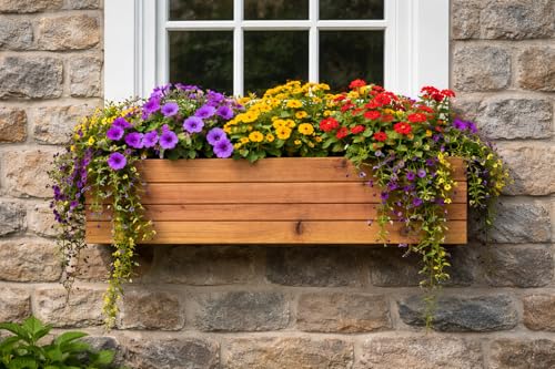 Handmade Rustic Cedar Herb Window Planter Box – Wooden Window & Railing Planter for Indoor or Outdoor Use, Made in USA (42") - size: 42 inch