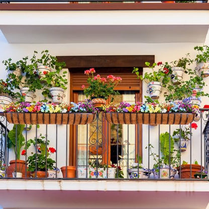 Tessco for you 4 Pack 48 Inch Window Baskets with Coconut Liner 4 Adjustable Flower Brackets Window Deck Planters Boxes Railing Planter Metal Hanging Flower Planter for Indoor Outdoor Lawn - size: 48 Inch