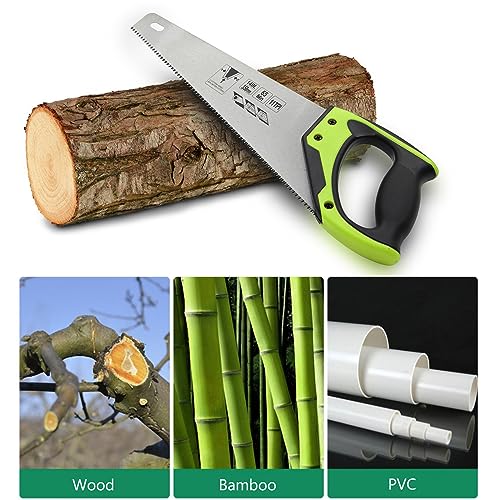 14 Inch Wood Hand Saw, 11 TPI Universal Handsaw Non-slip Ergonomic Handle Rustproof Wood Saw - color: 14 Inch Green