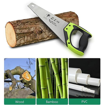 14 Inch Wood Hand Saw, 11 TPI Universal Handsaw Non-slip Ergonomic Handle Rustproof Wood Saw - color: 14 Inch Green