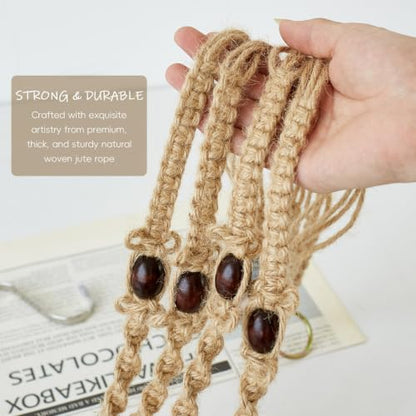 4Pack Jute Macrame Plant Hangers Boho Hanging Planter - color: Jute