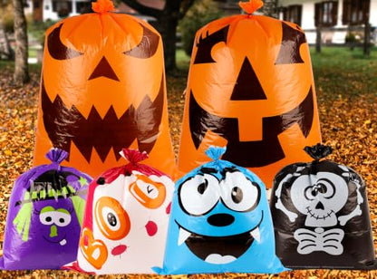 HOIIOH 6-Pack Halloween Pumpkin Leaf Bags, Plastic Lawn Bags for Fall Yard