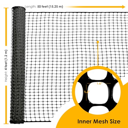Plastic Fence, Plastic Mesh Fence Deer Netting Black, 4 x 50 Feet Roll - color: Black