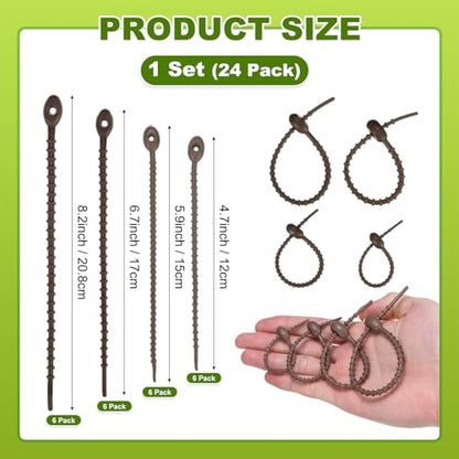 M METERXITY 24-Pack Adjustable Plant Ties, 4.7/5.9/6.7/8.2 Inch Silicone Flexible Multi-Function Garden Twist Tie for Crafts/Gift Wrapping/Gardening Plants, Reusable Support Twine [Brown] - color: Brown