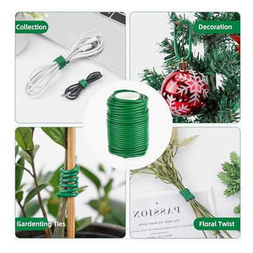 Soft Plant Ties Green Garden Twist Ties for Plants 65.6ft Reusable Rubber Garden Wire Plant Ties to Support Climbing Plants Indoor & Outdoor Vines Tomatoes Office Home Organizing (65.6feet * 3.5mm).