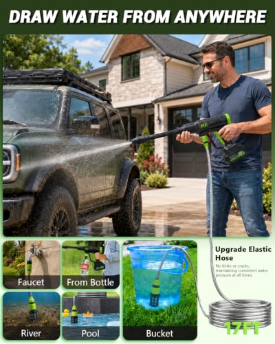 PZZ Portable Pressure Washer, 1100 PSI Cordless Power Washer with All-Copper Motor, Dual 21V Batteries, 17FT Hose & Storage Box, Battery Powered Cleaner for Car Detailing, Home, Garden, Patio