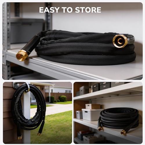 Lightweight Flat Garden Hose 50 FT, 3/4" GHT Flexible Water Hose with Spray Nozzle, Durable 800D Fabric, Kink Free Design, Portable Garden Hose for Lawn, Yard, Car Wash