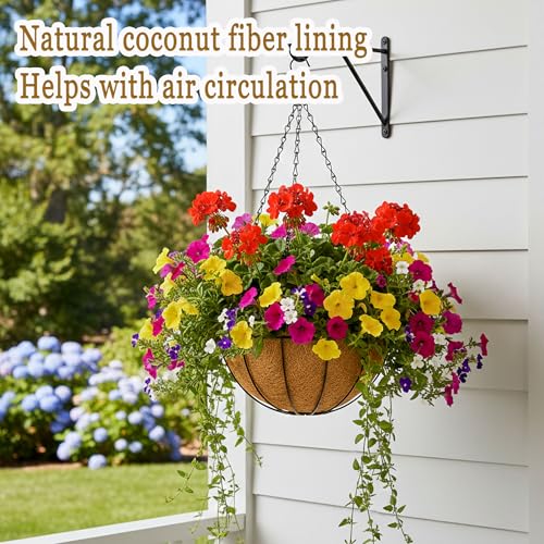 4 Pack Hanging Planters 14 Inch Metal Hanging Planter Basket Flower Pots with Coco Coir Liners Round Wire Plant Holder with Chain for Indoor Outdoor Patio Porch Garden Decoration（XG） - size: 14 Inch, style: Garden