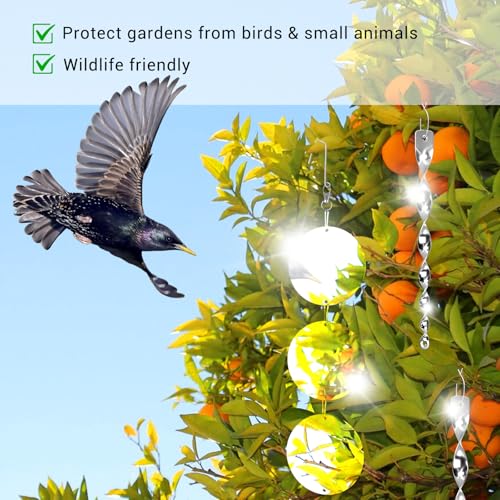 Factee Bird Scare Devices, 3.9 Inch Large 18PCS Reflective Discs Set + 6PCS Bird Scare Rods, Double-Sided Bird Reflectors Keep All Birds Away Woodpeckers Pigeons from Your House Garden Boat - color: Transparent
