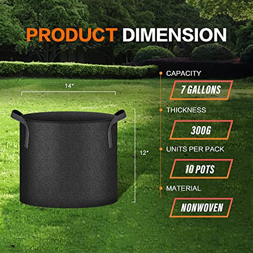 iPower 10-Pack 7 Gallon Plant Grow Bags Heavy Duty Thickened Nonwoven Aeration Fabric Container Durable Pots, Strap Handles for Garden, Black - color: Black, size: 7 Gallon