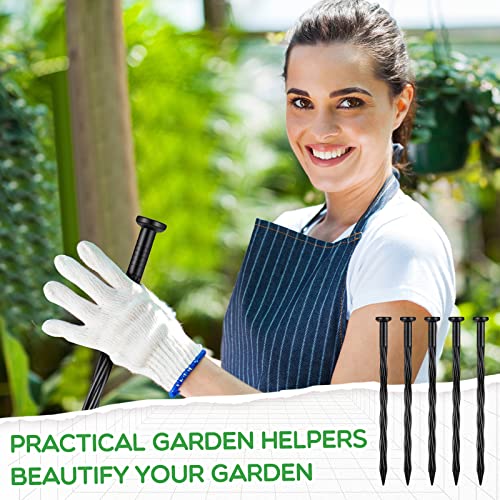 Handepo 250 Pcs 8 Inch Landscape Edging Spikes Plastic Lawn Stakes Anchoring Nails Spiral Nylon Garden Ground Lawn Artificial Nails for Paver Edging Weed Barriers Tent Construction(Black)