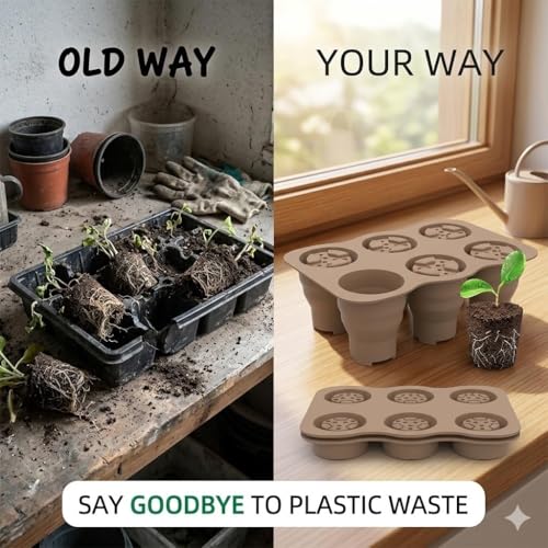 Collapsible Silicone Seed Starter Tray, 6 XL Flexible Pop-out Cells for Easy Transplant, Reusable & Multi-Season Durable Windowsill Seedling Tray, Space-Saving Starter Kit for Vegetables & Herb