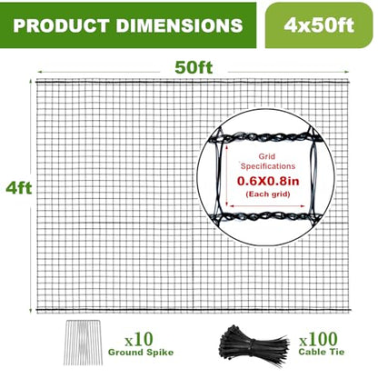 4x50FT Deer Fence Netting for Garden, 55GSM Plastic Mesh Temporary Fence - size: 4x50FT
