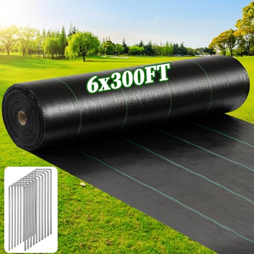 6x300FT Weed Barrier Landscape Fabric, Heavy Duty Ground Cover with 60 Pegs
