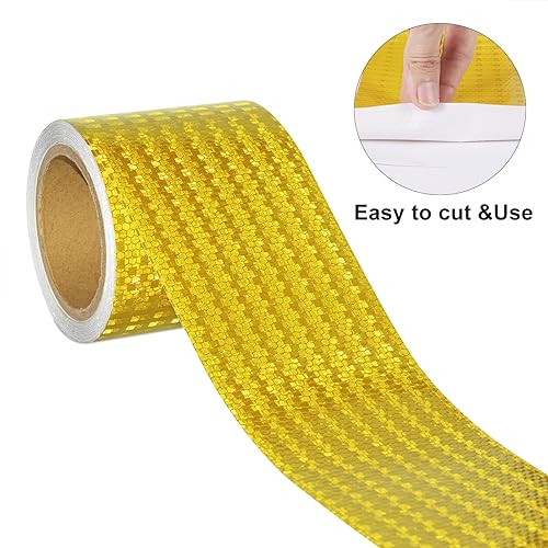 Reflective Tape, Waterproof Self Adhesive Dot Safety Reflector - color: Yellow, size: 4 Inch x 65 Feet