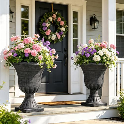 Autodaya 22" Large Pots for Plants Outdoor, Washed Black Planters Set of 2 - color: Urn Planters Black-22"