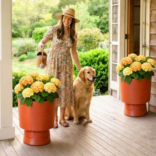 16.8" Planters for Outdoor Plants, Large Urn Flower pots S/2 - color: 16.8"-orange Linear Texture