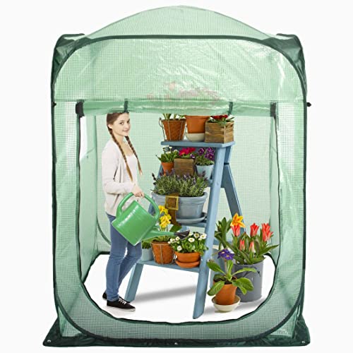 Porayhut Pop Up Greenhouse Tent,Portable X-Large Walk-in Flower House ,Indoor Outdoor Gardening Plant Sunshine Room with PE Mesh Cloth Cover for Protecting Plant from Cold Frost & Birds - style: 63.7'' Tall Large Plant tent