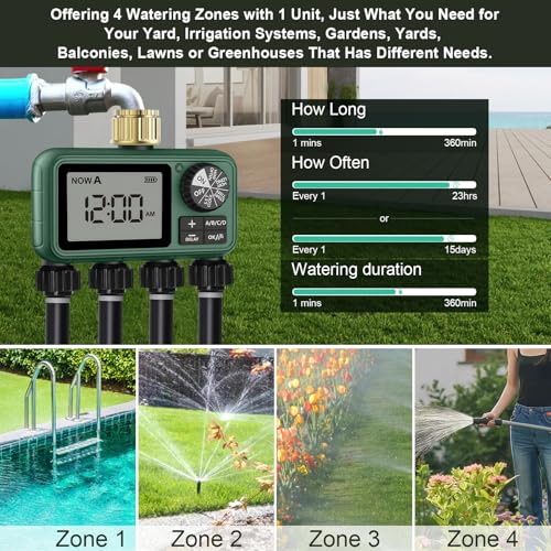 Water Timer for Outdoor Garden Hose, Sprinkler Timer for Garden - style: 4 Zones Brass Inlet