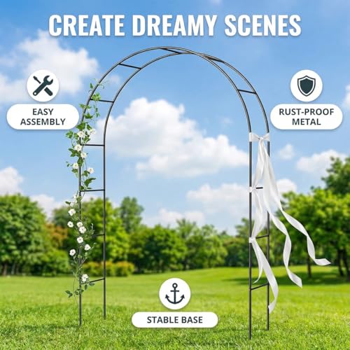 Galvanized Metal Arbor,4.6 Feet Wide x7.6 Feet High Heavy Duty Garden Arch Trellis, Rust-Resistant Metal Arbor for Climbing Plants Roses Vines, Outdoor Wedding Bridal Party Decoration Archway
